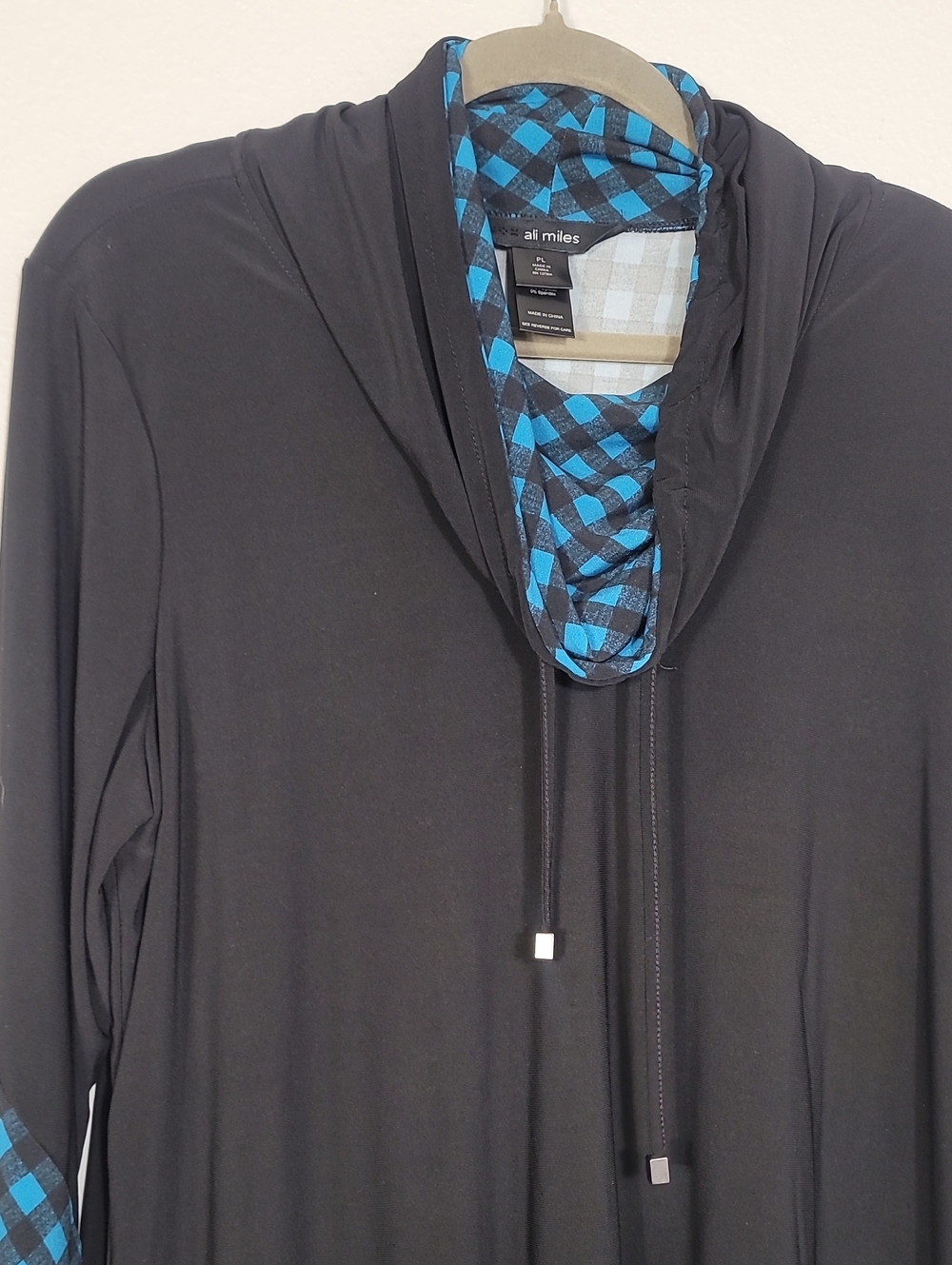 Ali Miles Mixed Plaid Cowl Neck Sweater Tunic Size Large - Picture 2 of 10